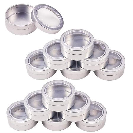 BENECREAT 15 Pack 0.84 OZ Tin Cans Screw Top Round Aluminum Cans Screw Lid Containers with Clear Window - Great for Store Spices, Candies, Tea or Gift Giving (Platinum)