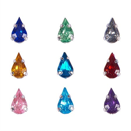 ArriCraft 50pcs Assorted Color Teardrop Shape Sew on / Glue on Acrylic Rhinestone Montee Beads with Brass Findings (10x6x5mm)