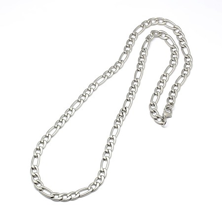 Honeyhandy Fashionable Matte 304 Stainless Steel Figaro Chain Necklaces for Men, with Lobster Claw Clasps, Stainless Steel Color, 21.65 inch(55cm)x6mm