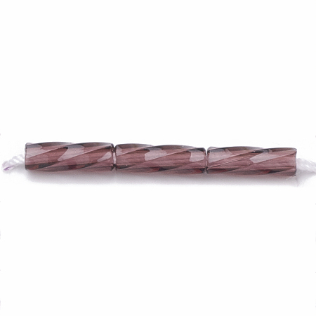 MGB Matsuno Glass Beads, Japanese Seed Beads, Transparent Twisted Bugle Beads, Glass Round Hole Seed Beads, Rosy Brown, 6x2~2.3mm, Hole: 0.8mm, about 488pcs/20g