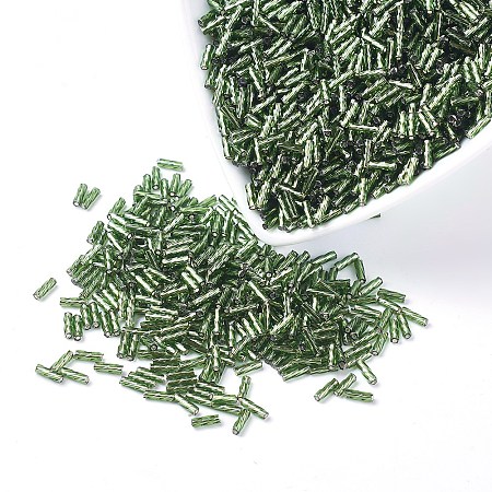 MGB Matsuno Glass Beads, Japanese Seed Beads, Silver Lined Twisted Bugle Beads, Glass Round Hole Seed Beads, Olive Drab, 6x2~2.3mm, Hole: 0.8mm, about 488pcs/20g