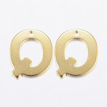 Honeyhandy 304 Stainless Steel Charms, Letter, Initial Charms, Real 18k Gold Plated, Letter.Q, 11x6~12x0.8mm, Hole: 1mm