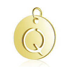 Honeyhandy 304 Stainless Steel Charms, Flat Round with Letter, Golden, Letter.Q, 12x1mm, Hole: 2.5mm