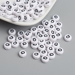 Honeyhandy Acrylic Beads, with Horizontal Hole, Letter, Flat Round, Letter.Q, 7x4mm, Hole: 1mm, about 3500pcs/500g