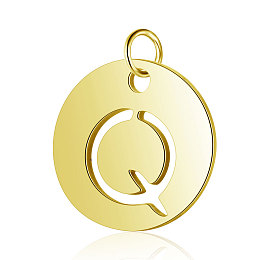 Honeyhandy 304 Stainless Steel Charms, Flat Round with Letter, Golden, Letter.Q, 12x1mm, Hole: 2.5mm