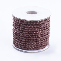 Honeyhandy Round Braided Cowhide Cords, Dark Red, 3mm, about 10.93 yards(10m)/roll