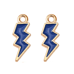 Honeyhandy Alloy Enamel Pendants, Lightning Bolt, Light Gold, Dark Blue, 20x7x1.5mm, Hole: 2mm