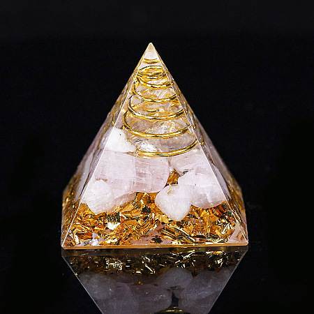 Honeyhandy Orgonite Pyramid Resin Display Decorations, Healing Pyramids, for Stress Reduce Healing Meditation, with Brass Findings, Gold Foil and Natural Kunzite Chips Inside, for Home Office Desk, 30mm
