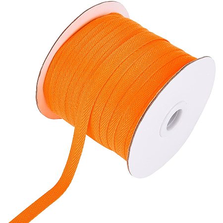 NBEADS 80 Yards(73.15m)/Roll Cotton Tape Ribbons, Herringbone Cotton Webbings, 13mm Wide Flat Cotton Herringbone Cords for Knit Sewing DIY Crafts, Orange
