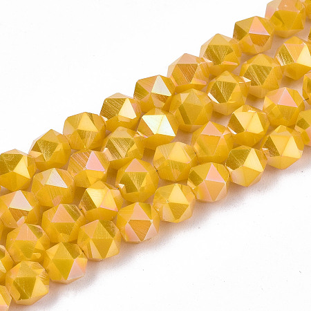 ARRICRAFT Electroplate Opaque Glass Beads Strands, AB Color Plated, Faceted, Round, Gold, 5.5x5.5x5.5mm, Hole: 1mm, about 97~99pcs/strand, 20.87 inches~21.26 inches(53cm~54cm)