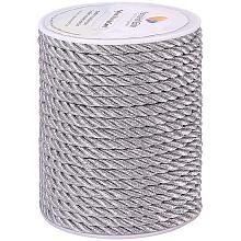 PandaHall Elite 18 Yards 5mm Twisted Cord Trim 3-Ply Twisted Cord Rope Nylon Crafting Cord Trim Thread String for DIY Craft Making Home Decoration Upholstery Curtain Tieback, Silver