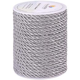 PandaHall Elite 18 Yards 5mm Twisted Cord Trim 3-Ply Twisted Cord Rope Nylon Crafting Cord Trim Thread String for DIY Craft Making Home Decoration Upholstery Curtain Tieback, Silver