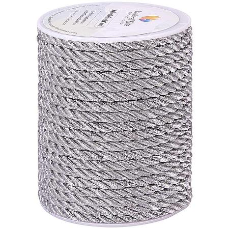 PandaHall Elite 18 Yards 5mm Twisted Cord Trim 3-Ply Twisted Cord Rope Nylon Crafting Cord Trim Thread String for DIY Craft Making Home Decoration Upholstery Curtain Tieback, Silver