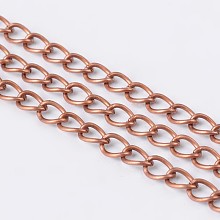 Honeyhandy Brass Twisted Chains, Curb Chains, Soldered, with Spool, Oval, Lead Free & Nickel Free & Cadmium Free, Red Copper, 5x4x0.5mm, about 301.83 Feet(92m)/roll