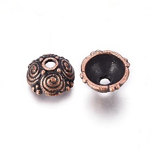 Honeyhandy Alloy Bead Caps, Lead Free and Cadmium Free, Red Copper Color, 8x8x4.5mm, Hole: 2mm, Inner Diameter: 6mm