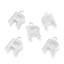 Honeyhandy 201 Stainless Steel Charms, Alphabet, Letter.R, 12x7.6x0.6mm, Hole: 1.4mm