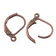 Honeyhandy Red Copper Brass Leverback Earring Findings, with Loop, Lead Free and Cadmium Free, Size: about 10mm wide, 15mm long, hole: 1mm