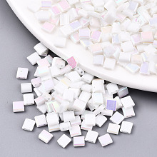 Honeyhandy 2-Hole Glass Seed Beads, Half Rainbow Colours, Square, White, 5x4.5~5.5x2~2.5mm, Hole: 0.5~0.8mm, about 118pcs/10g