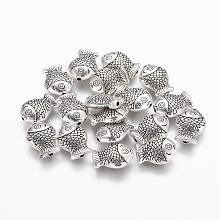 Honeyhandy Tibetan Style Alloy Beads, Cadmium Free & Lead Free, Fish, Antique Silver, 14x11x4mm, Hole: 1mm