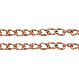 NBEADS 100m Iron Twisted Chains Curb Chains, Red Copper Color, Come On Reel, Link: about 1.6mm wide, 3mm long, 0.5mm thick, 100m/roll