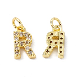 Honeyhandy Real 18K Gold Plated Brass Micro Pave Clear Cubic Zirconia Charms, with Jump Ring, Letter.R, 11.5x7x2.5mm, Hole: 3.4mm