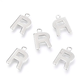 Honeyhandy 201 Stainless Steel Charms, Alphabet, Letter.R, 12x7.6x0.6mm, Hole: 1.4mm