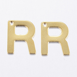 Honeyhandy 304 Stainless Steel Charms, Letter, Initial Charms, Letter.R, 11x6~12x0.8mm, Hole: 1mm