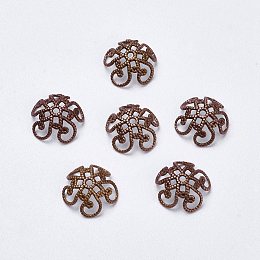 ARRICRAFT Brass Bead Caps, Flower, 5-Petal, Red Copper, 11x4mm, Hole: 1mm