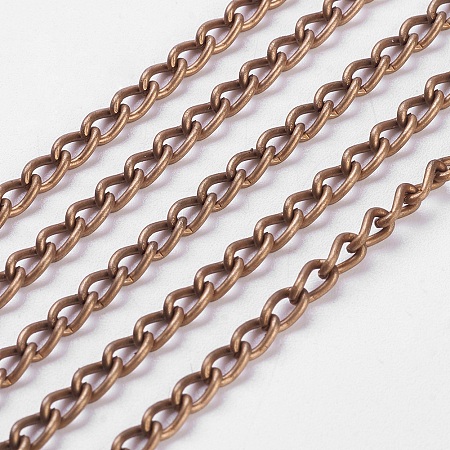 Honeyhandy Iron Twisted Chains Curb Chains, Unwelded, with Spool, Lead Free and Nickel Free, Red Copper Color, Link:3x5mm, 0.8mm thick, about 328.08 Feet(100m)/roll