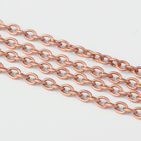 Honeyhandy Iron Cable Chains, Unwelded, with Spool, Oval, Red Copper Color, 4x3x0.7mm, about 328.08 Feet(100m)/roll