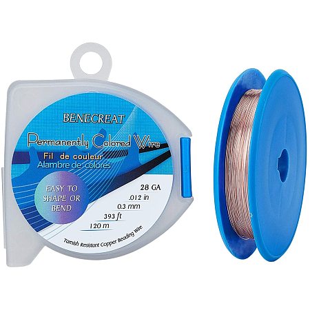 BENECREAT 28 Gauge 393 Feet/131 Yard Tarnish Resistant Copper Wire Soft Jewelry Wire for Beading Crafts Making