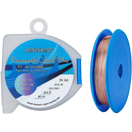 BENECREAT 26 Gauge 262 Feet/87 Yard Tarnish Resistant Copper Wire Soft Jewelry Wire for Beading Crafts Making