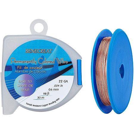 BENECREAT 22 Gauge 98 Feet/32 Yard Tarnish Resistant Copper Wire Soft Jewelry Wire for Beading Crafts Making