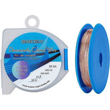 BENECREAT 20 Gauge 65 Feet/20 Yard Tarnish Resistant Copper Wire Soft Jewelry Wire for Beading Crafts Making