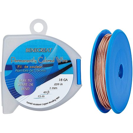 BENECREAT 18 Gauge 49 Feet/16 Yard Tarnish Resistant Copper Wire Soft Jewelry Wire for Beading Crafts Making