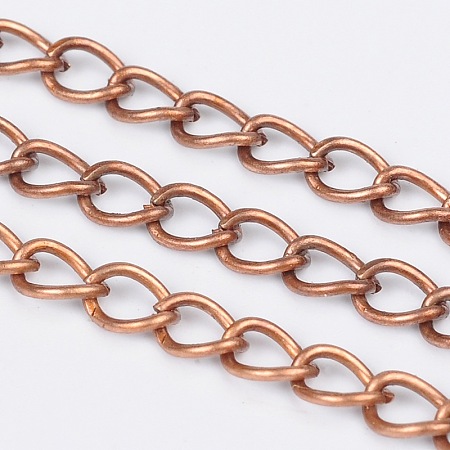 Honeyhandy Iron Twisted Chains, Unwelded, Curb Chains, Unwelded, with Card Paper,  Red Copper, 5x3.5x0.8mm
