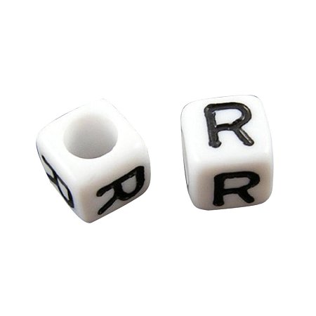 ARRICRAFT 50g (about 300pcs) 6mm Letter R White Cube Alphabet Acrylic Beads for Name Jewelry Making