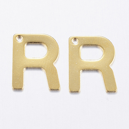 Honeyhandy 304 Stainless Steel Charms, Letter.R, Golden, 11x9x0.8mm, Hole: 1mm