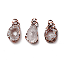 Honeyhandy Natural Druzy Agate Pendants, with Red Copper Tone Tin Findings, Lead & Nickel & Cadmium Free, Nuggets, 25~48x12~23x5~7mm