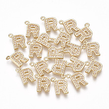 Honeyhandy Brass Cubic Zirconia Charms, Letter, Clear, Real 18K Gold Plated, Letter.R, 10x8x1.5mm, Hole: 1mm