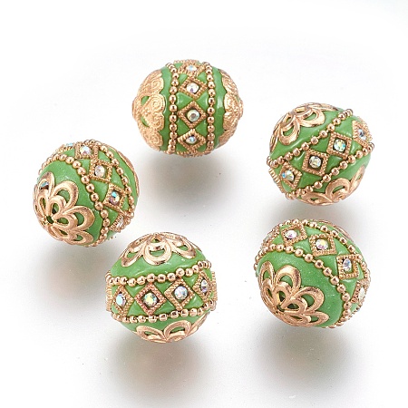 Honeyhandy Handmade Indonesia Beads, with Metal Findings, Round, Light Gold, Yellow Green, 19.5x19mm, Hole: 1mm