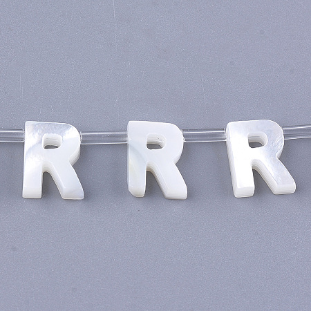 Honeyhandy Sea Shell Beads, Top Drilled Beads, Letter, Letter.R, 10x8x3mm, Hole: 0.8mm
