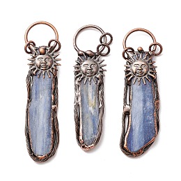 Honeyhandy Natural Kyanite Big Pendants, with Red Copper Tone Tin Findings, Lead & Nickel & Cadmium Free, Nuggets, 60~100x20~30x5~15mm