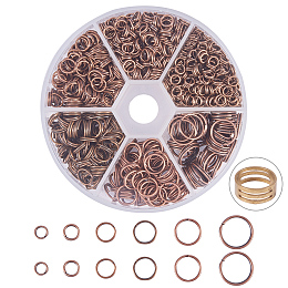 PandaHall Elite About 920 Pcs Iron Split Rings Double Loop Jump Ring Diameter 4-10mm for Jewelry Making Red Copper