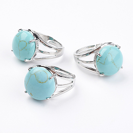 Honeyhandy Adjustable Synthetic Turquoise Finger Rings, with Brass Findings, US Size 7 1/4(17.5mm)