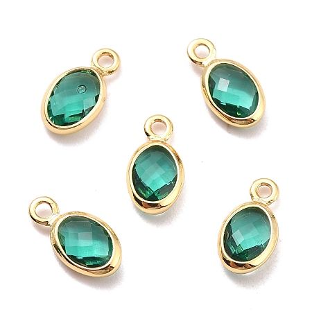 Honeyhandy Eco-Friendly Brass with Glass Pendants,  Long-Lasting Plated, Lead Free & Cadmium Free & Nickel Free, Oval, Real 18K Gold Plated, Teal, 9x4.5x2mm, Hole: 1.2mm