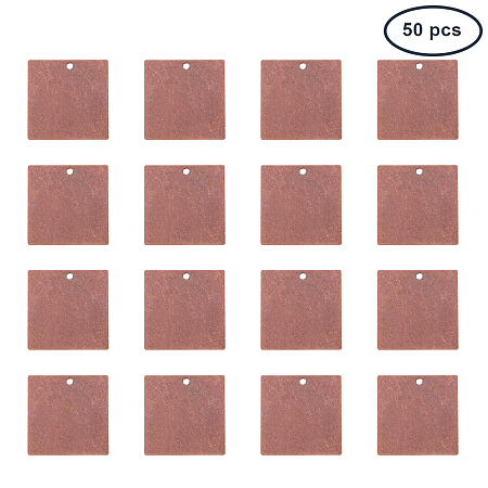 PandaHall Elite 50 Pcs Brass Flat Square Blank Stamping Tag Pendants Charms 20x20x0.5mm for Jewelry Making Red Copper