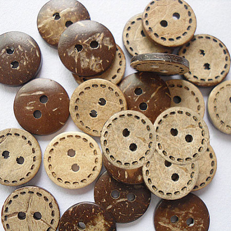 Honeyhandy Round Buttons with 2-Hole, Coconut Button, BurlyWood, about 15mm in diameter