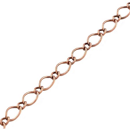 NBEADS 10m/10.93 Yards Red Copper Soldered Iron Figaro Chains with Card Paper Jewelry Making Chains Necklace Link Cable Chain for DIY Jewelry Making