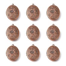 Honeyhandy Brass Locket Pendants, Picture Frame Charms for Necklace, Red Copper, Oval, about 24mm wide, 34mm long, hole: 2mm